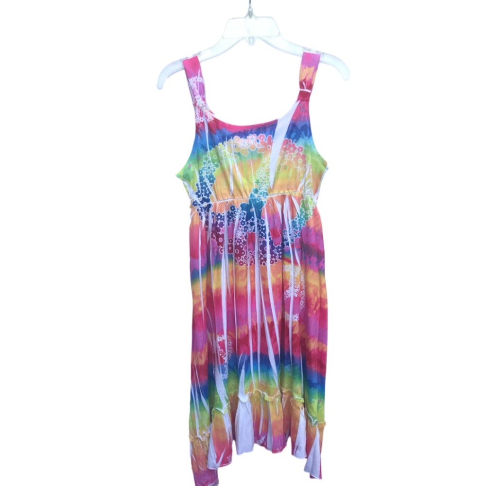 NWOT M Emily West Tie Dye Peace Sign Girls Casual Summer Vacation Dress